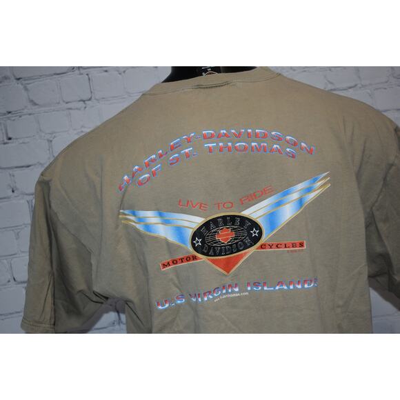 Harley Davidson T-Shirt Mens Size XL Motorcycle St. Thomas US Virgin Islands Tan - Picture 5 of 8
